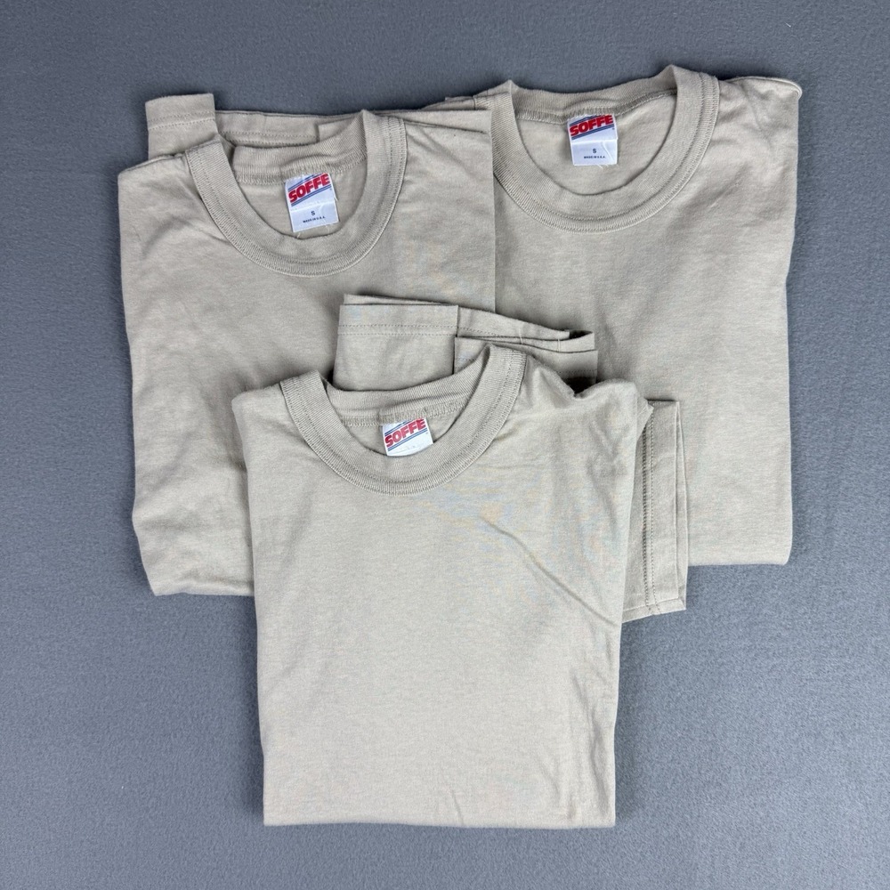 Soffe Shirt Lot of 3 Mens Small Tan‎ Beige Three Shirts Made In USA